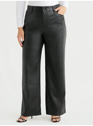 Time and Tru Women's High Rise Faux Leather Wide Leg Trousers