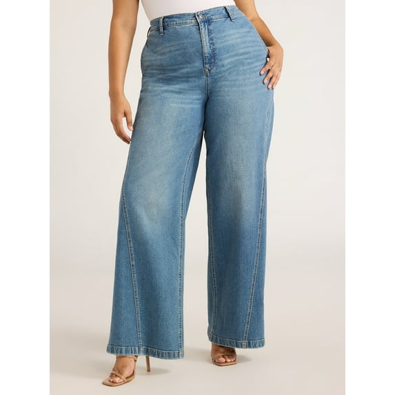 Sofia Jeans Women's Plus Size Diana Palazzo Super High Rise Seamed Jeans, 31.5" Inseam