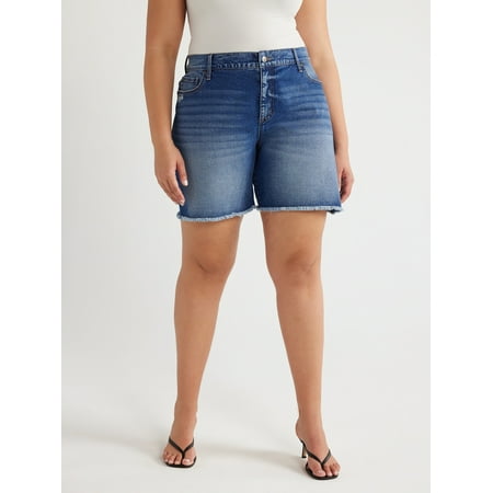 Sofia Jeans Women's Plus Size Gabriella Mid Rise Frayed Hem Bermuda Shorts, 7" Inseam, Sizes 14W-28W