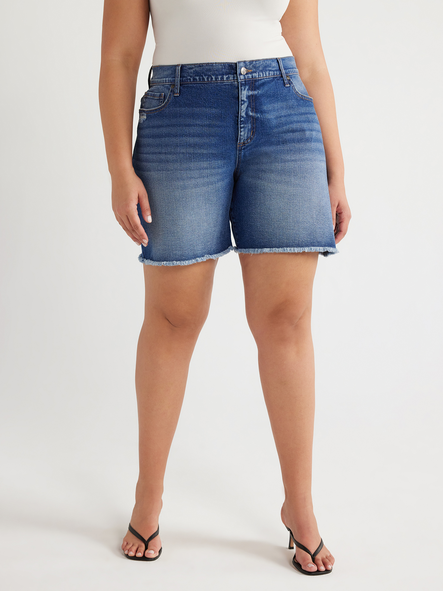 Sofia Jeans Women's Plus Size Gabriella Mid Rise Frayed Hem Bermuda Shorts, 7" Inseam, Sizes 14W-28W