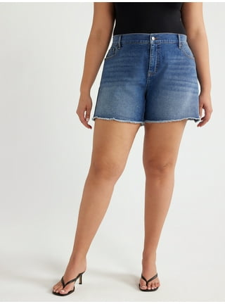 Women's Bermuda Denim Shorts Solid Pleated Shorts with Pockets Stretch Roll  Cuff Jean Shorts Summer Casual Knee Length Jean Leggings(XL,Light Blue) 