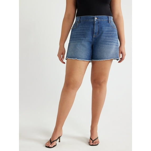 Sofia Jeans Women's Plus Size Lila Relaxed Mid Rise Frayed Hem Easy Shorts, 5" Inseam, Sizes 14W-28W