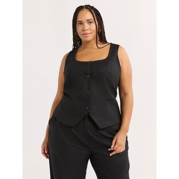 Sofia Jeans Women's Plus Size Linen Blend Fitted Vest, Sizes 1X-4X