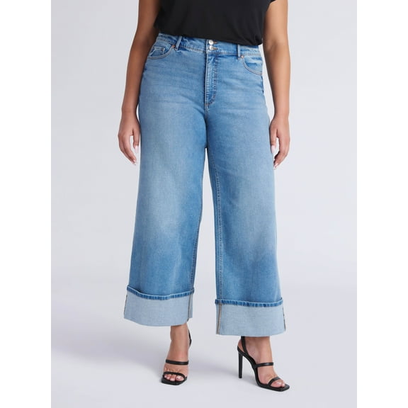 Sofia by Sofia Vergara Women's and Women's Plus Margot Wide Crop Super High Rise Jeans, 27" Inseam, Sizes 0-28