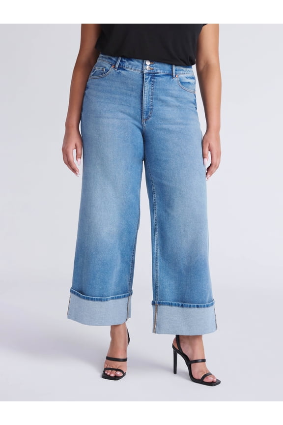Sofia by Sofia Vergara Women's and Women's Plus Margot Wide Crop Super High Rise Jeans, 27" Inseam, Sizes 0-28