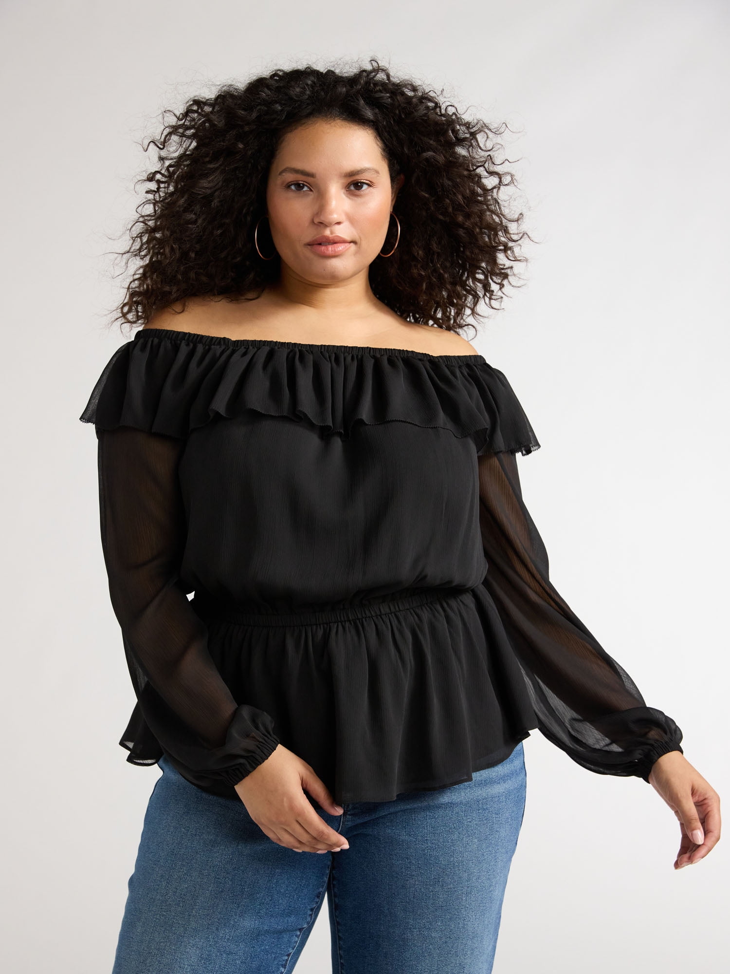 Jeans Plus Size Off The Shoulder Long Sleeve Tops Final Sale Plus