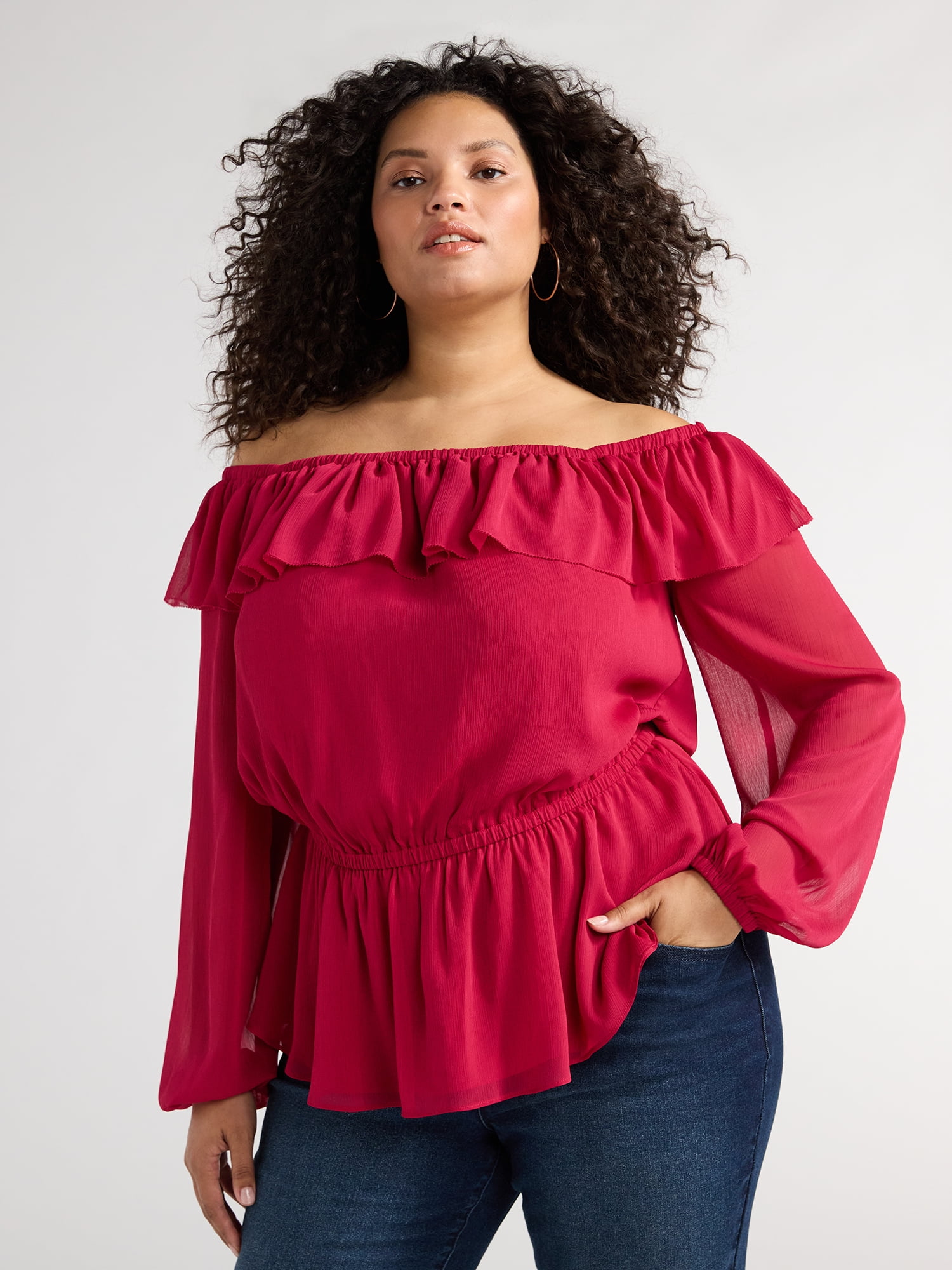 Plus size red off the shoulder top hotsell