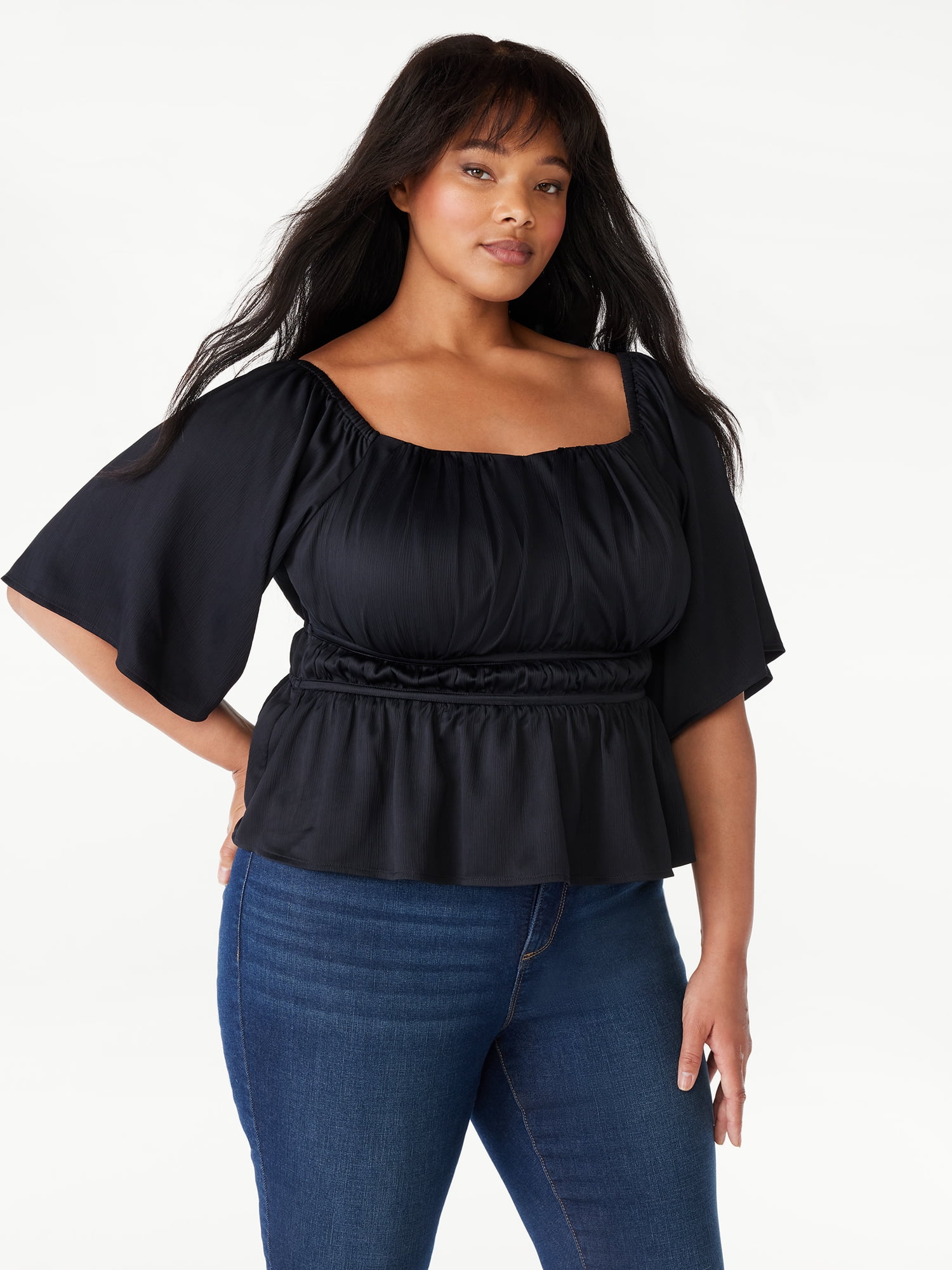 Sofia Jeans Women's Plus Size Peplum Top with Bell Sleeves, Sizes 1X-5X ...