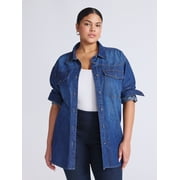 Sofia by Sofia Vergara Womens and Womens Plus Sofia Oversized Boyfriend Shirt with Long Sleeves, Sizes XS-4X