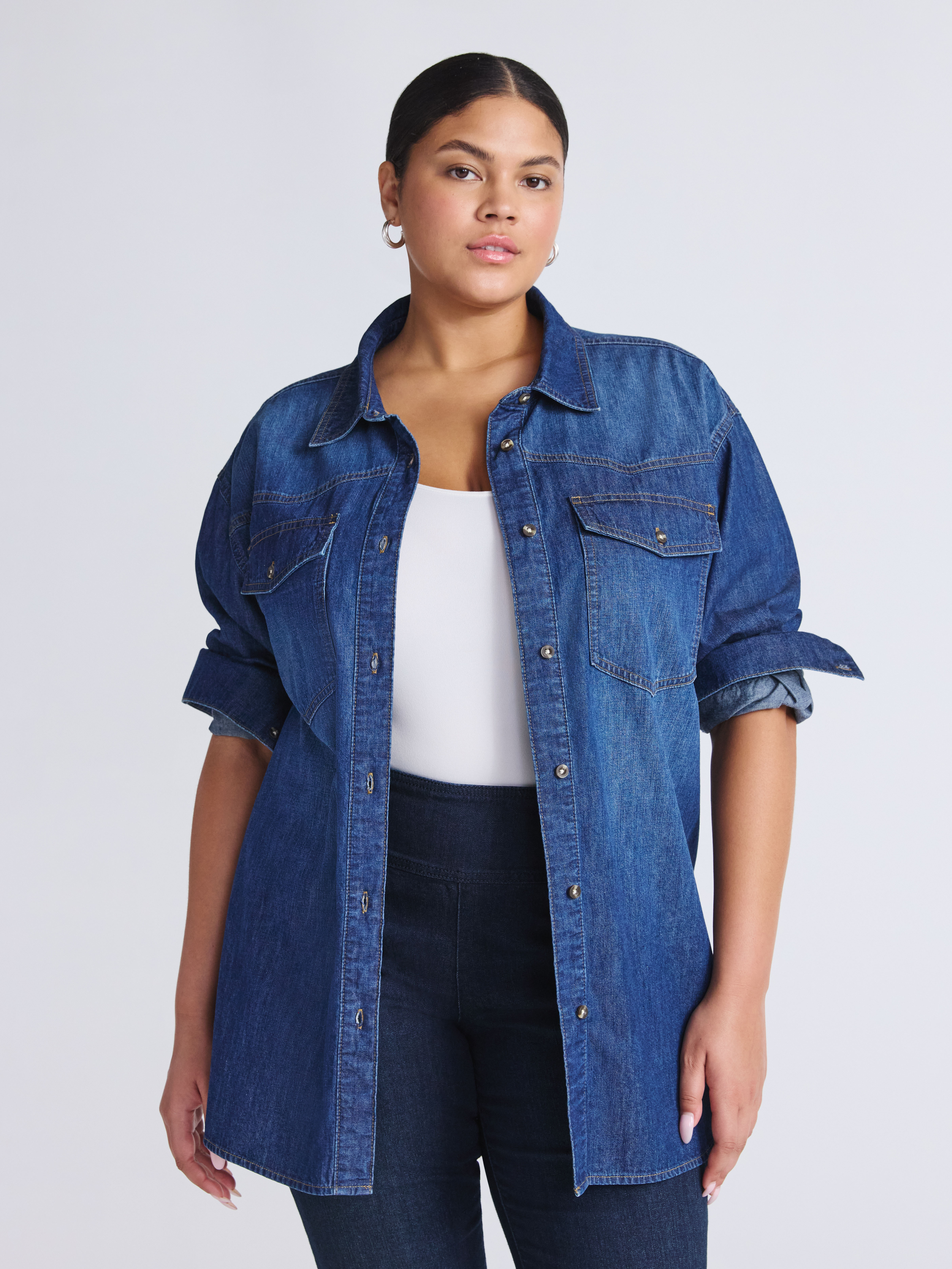 Sofia Jeans Women S Plus Size Sofia Oversize Boyfriend Shirt Sizes 1X 4X: Before You Add to Cart