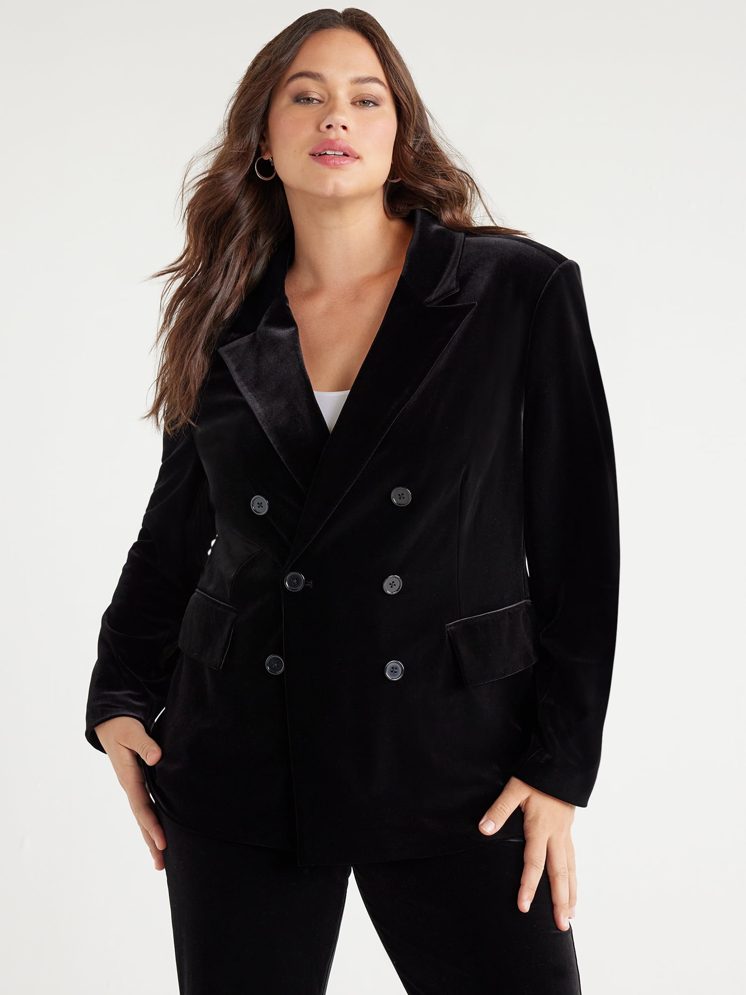 Agnes Orinda Plus Size Women's Velvet Blazers Casual Lapel Suit Jackets One  Button Party Blazer