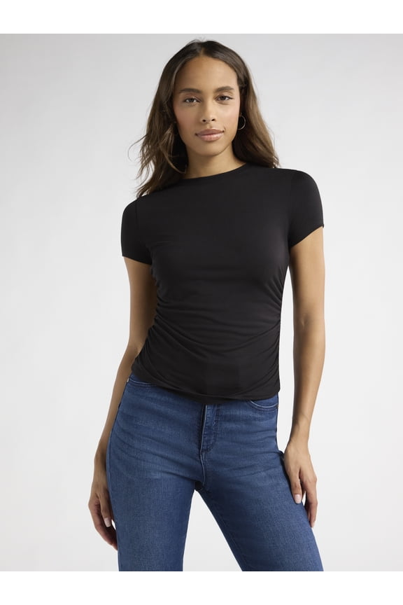 Sofia Jeans Women's and Women's Plus Ruched Side Tee with Short Sleeves, XS-4X
