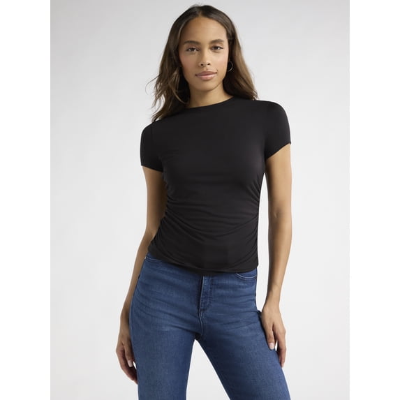 Sofia Jeans Women's and Women's Plus Ruched Side Tee with Short Sleeves, XS-4X