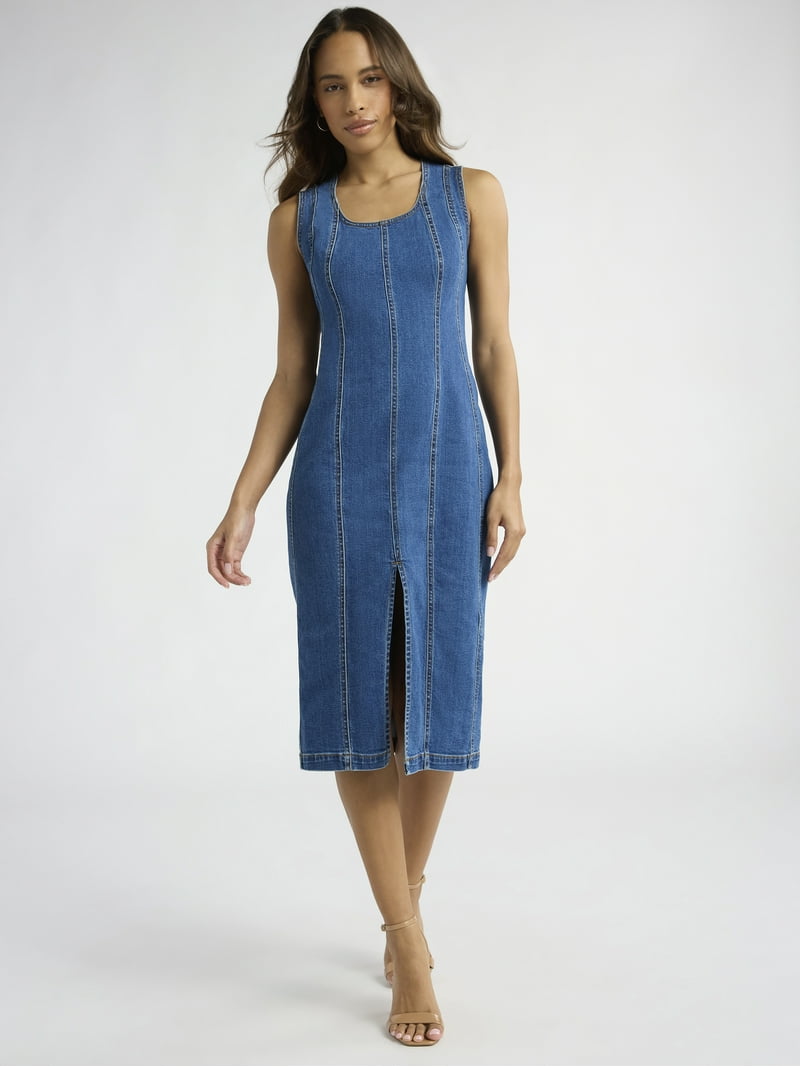 Sofia Jeans Women's Seamed Denim Dress, Below Knee Length, Sizes XS-XXXL -  Walmart.com