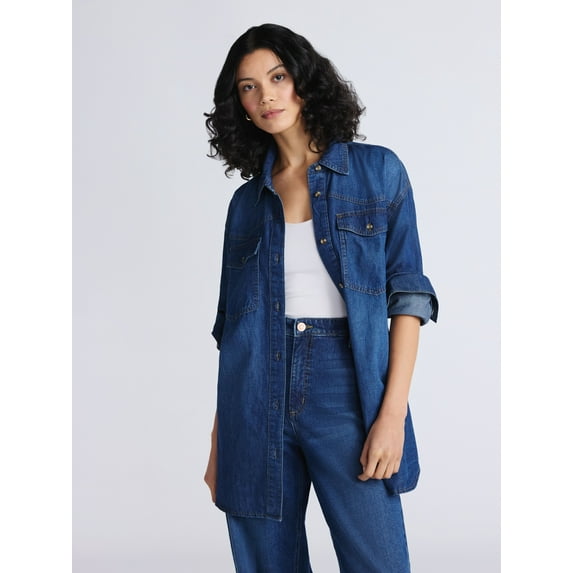 Sofia by Sofia Vergara Women's and Women's Plus Sofia Oversized Boyfriend Shirt with Long Sleeves, Sizes XS-4X