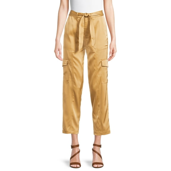 Sofia Jeans Women's Tapered High Rise Satin Cargo Pants, 27" Inseam, Sizes 0-18