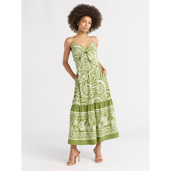 Sofia Jeans Women's and Women's Plus Tie Front Maxi Dress, Sizes XS-4X