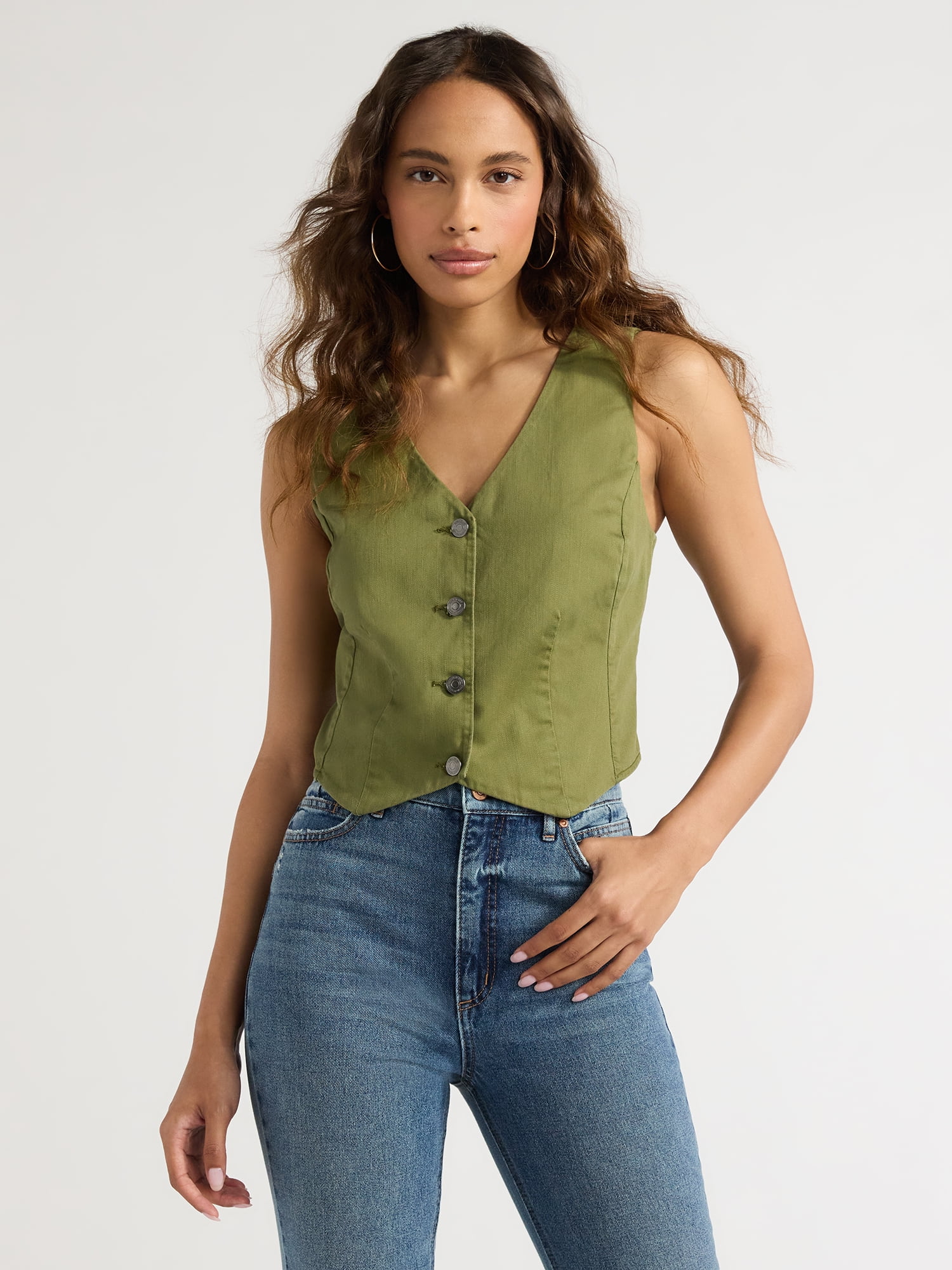 Green jean vest deals