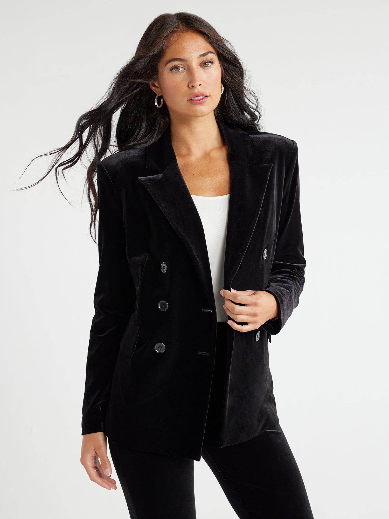 Ladies black velvet blazer deals
