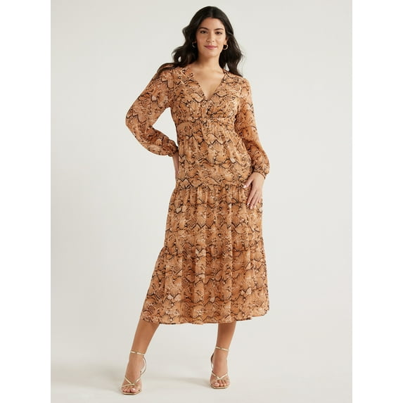Sofia Jeans Women's and Women's Plus Cutout Maxi Dress with Long Sleeves, Sizes XS-5X