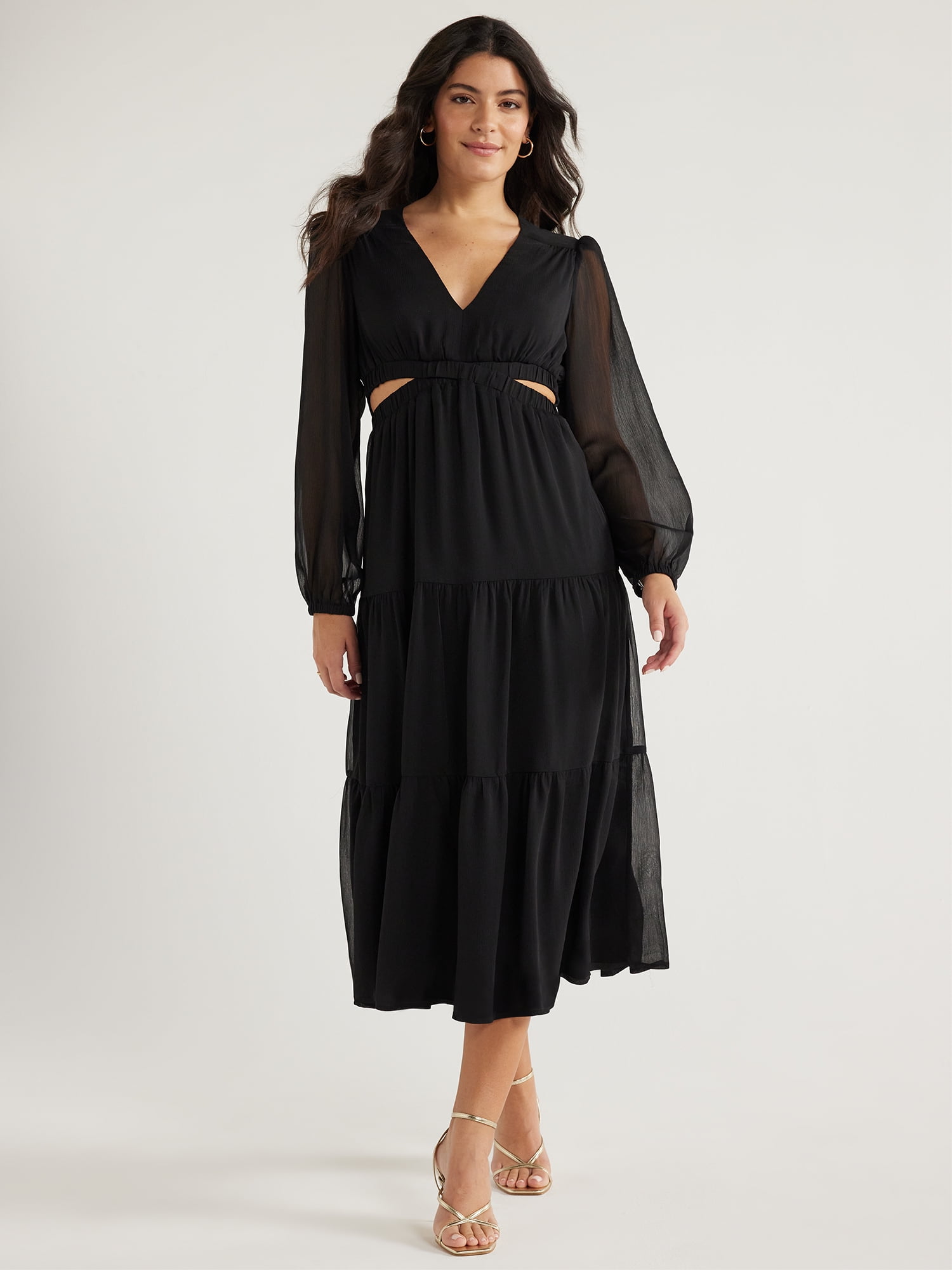 sofia jeans women's cutout maxi dress with long sleeves Sofia Jeans Women's and Women's Plus Cutout Maxi Dress with Long Sleeves, Sizes XS-5X