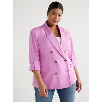Sofia Jeans Women's and Women's Plus Double Breasted Linen Blend Blazer, Sizes XS-5X