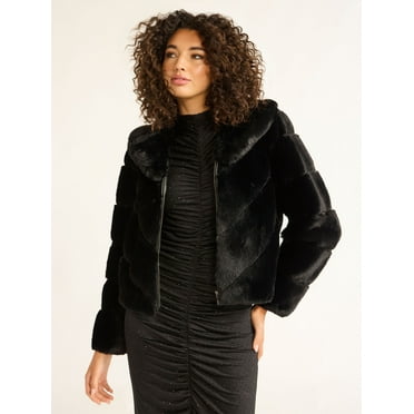 Sofia Jeans Women's and Women's Plus Faux Fur Chubby Jacket, Sizes XS-5X