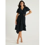 Sofia Jeans Women's and Women's Plus Faux Wrap Dress with Flutter Sleeves, Sizes XS-5X