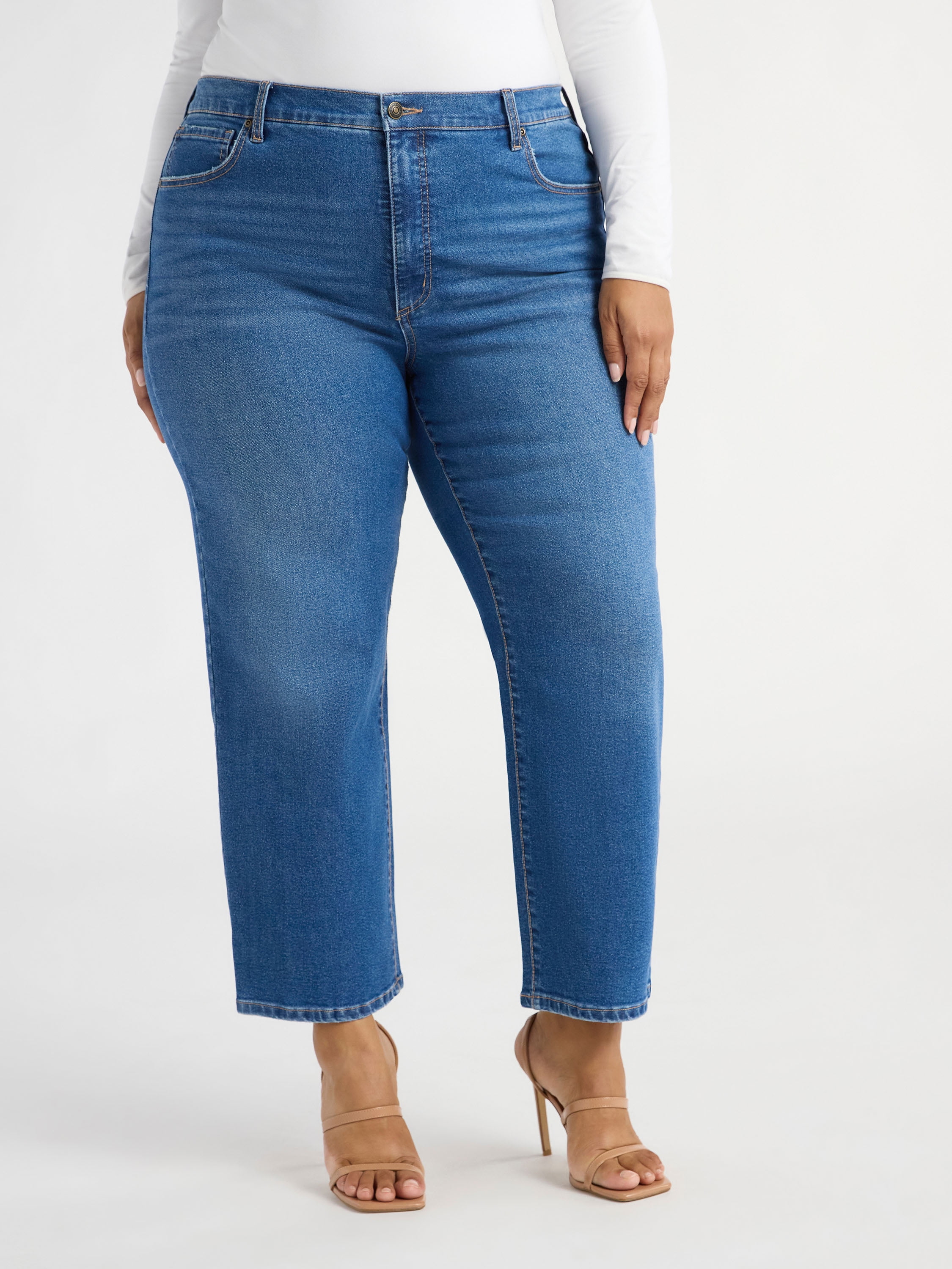 Sofia by Sofia Vergara Women's and Women's Plus Lana Relaxed Straight Super High Rise Jeans, 27" Inseam, Sizes 0-28