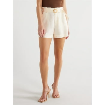 Sofia Jeans Women's and Women's Plus Linen Blend Paperbag Shorts, 4.25" Inseam, Sizes XS-5X