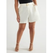 Sofia Jeans Women's and Women's Plus Linen Blend Paperbag Shorts, 4.75" Inseam, Sizes XS-5X