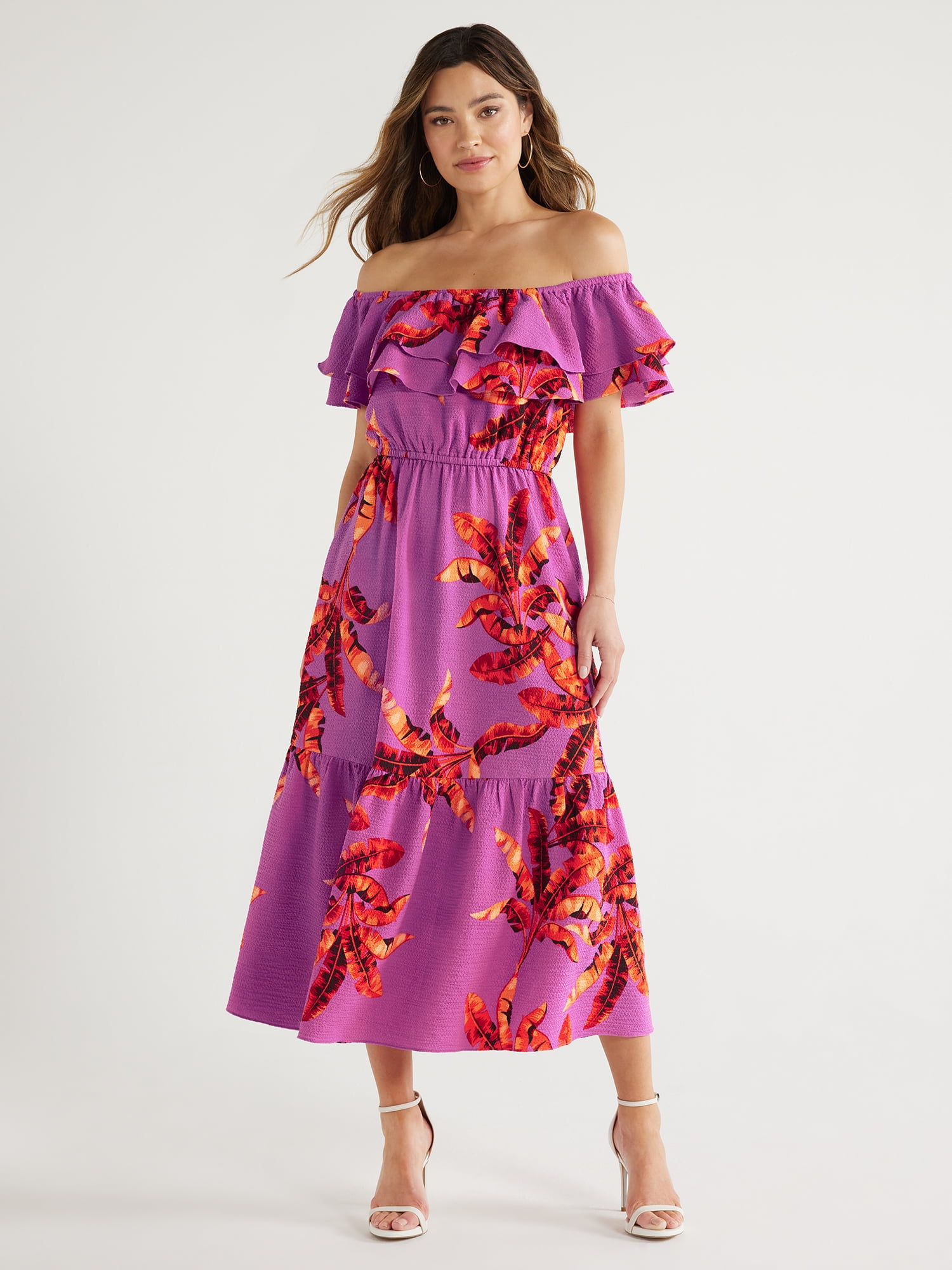 【関税込み】Fleur du Mal ブラック Sophia レース ソング Sofia by Sofia Vergara Women's Ruffle Off Shoulder Maxi