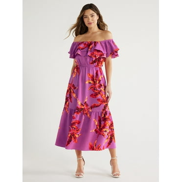 Sofia by Sofia Vergara Women's Ruffle Off Shoulder Maxi Dress, Above Ankle Length, Sizes XS-XXXL