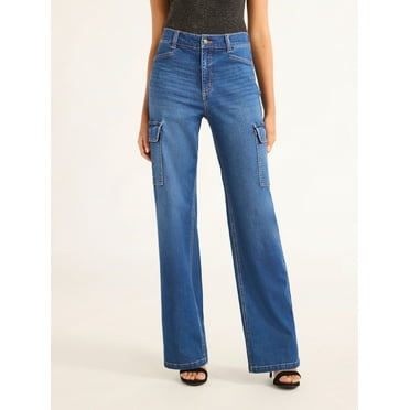 Sofia Jeans Women's and Women's Plus Relaxed Straight High Rise Cargo Jeans, Sizes 0-28W