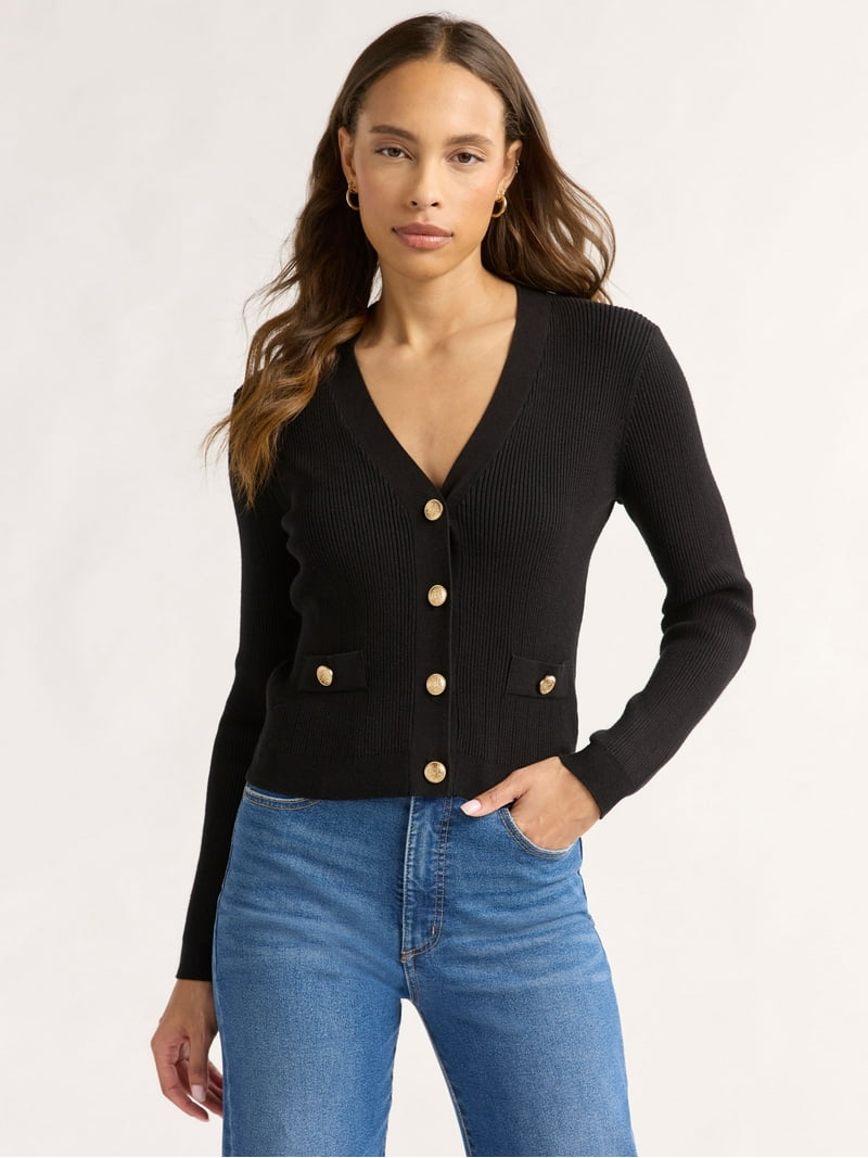 Sofia Jeans Ribbed Button Cardigan V-Neck Sweater - Walmart.com