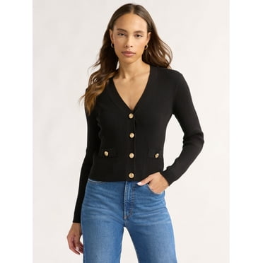 Sofia Jeans Women's and Women's Plus Ribbed Button Cardigan, Lightweight, Size XS-4X