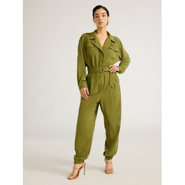 Sofia Jeans Women's and Women's Plus Size Utility Jumpsuit with Long Sleeves, 26" Inseam, Sizes XS-5X