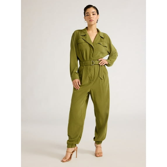 Sofia Jeans Women's and Women's Plus Size Utility Jumpsuit with Long Sleeves, 26" Inseam, Sizes XS-5X