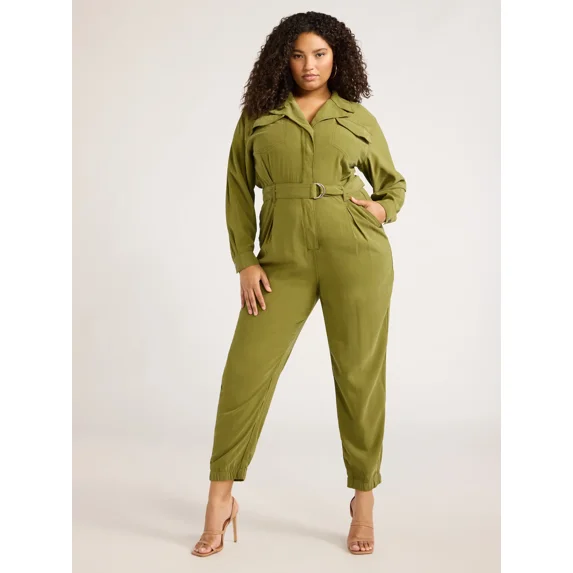 Sofia Jeans Women's and Women's Plus Size Utility Jumpsuit with Long Sleeves, 26" Inseam, Sizes XS-5X