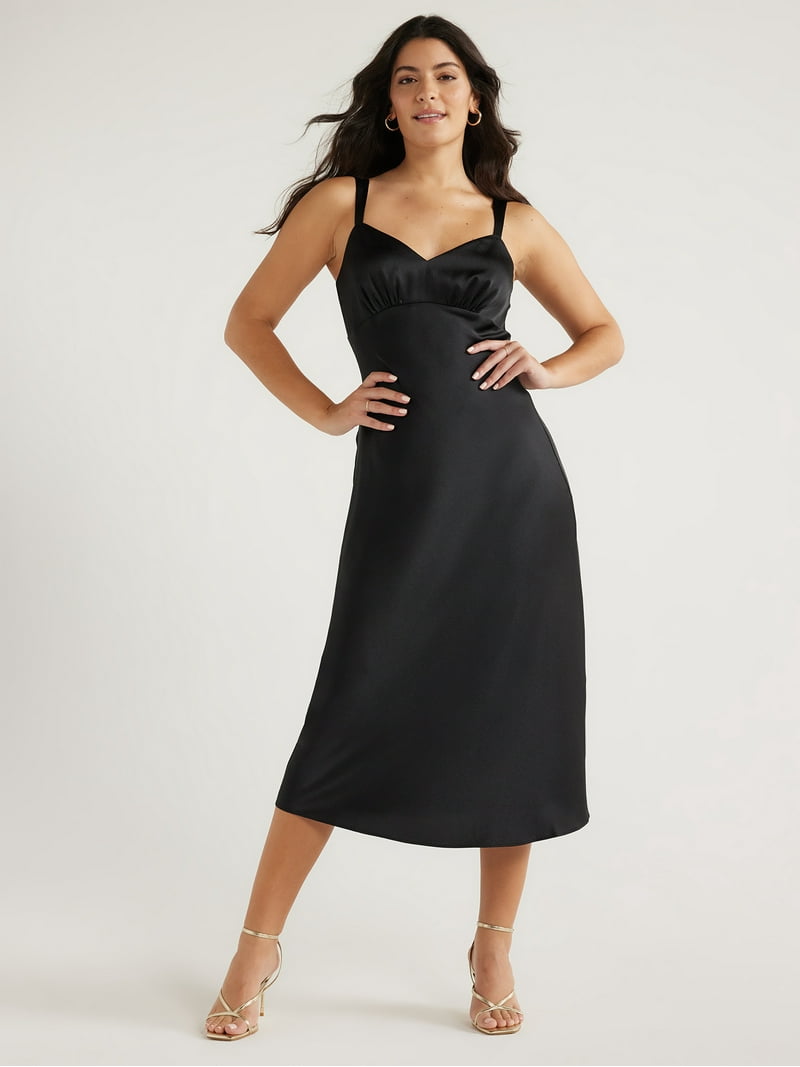 Sofia Jeans Slip Dress Women's Midi Length V-Neck Satin Fabric Sizes XS-5X  - Walmart.com