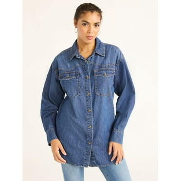 Sofia Jeans Women's and Women's Plus Sofia Oversized Boyfriend Shirt with Long Sleeves, Sizes XS-4X