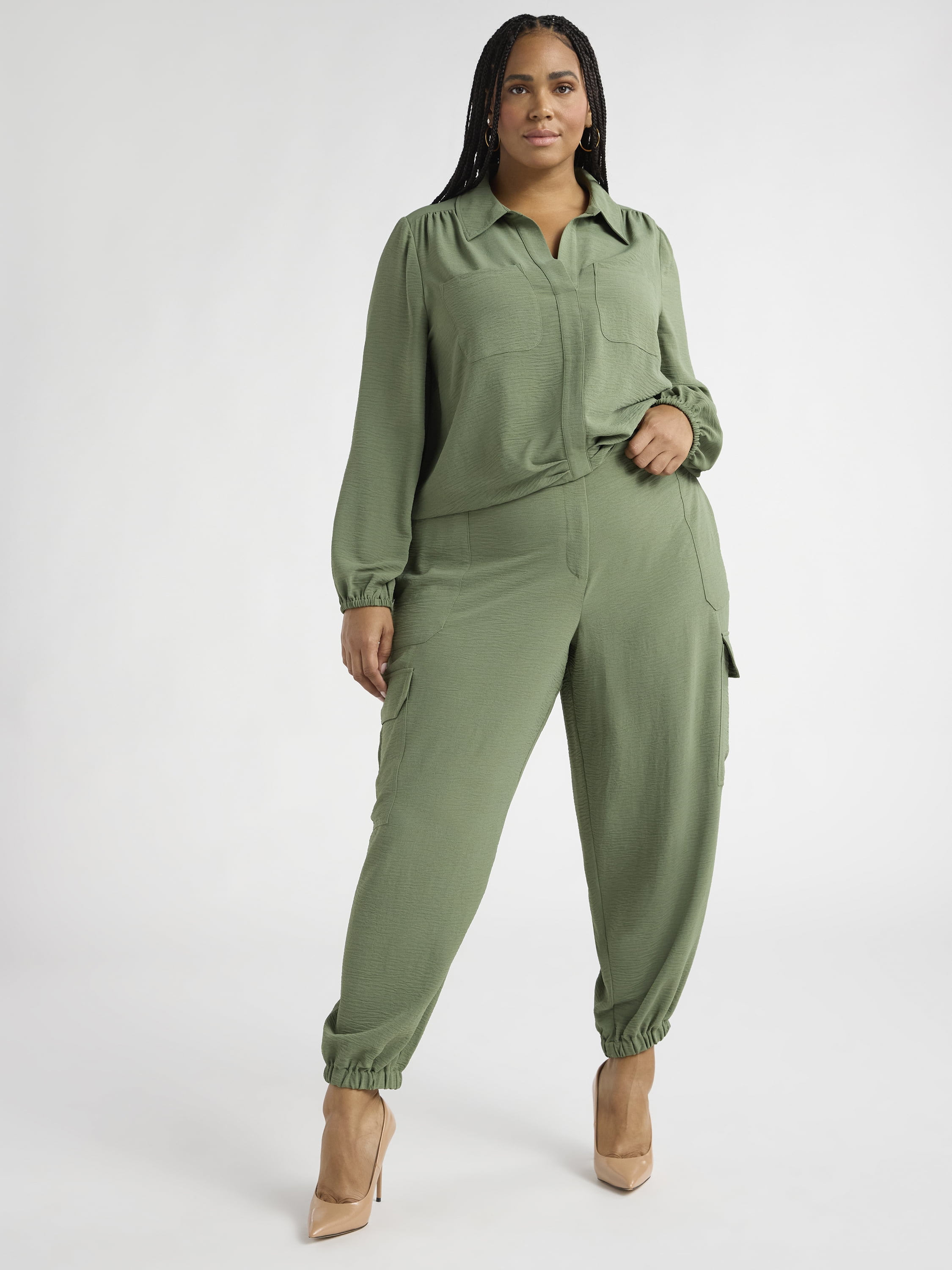 Sofia Jeans Women's and Women's Plus Utility Blouse with Long Sleeves, Sizes XS-4X