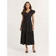 thumbnail image 1 of Sofia Jeans Women's and Women's Plus V Neck Dress with Flutter Sleeves, Below Calf Length, Sizes XS-4X, 1 of 3