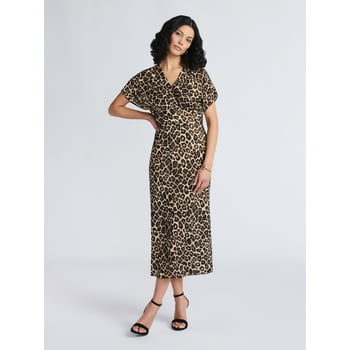 Sofia by Sofia Vergara Women's and Women's Plus  Bias Cut Midi Dress with Short Sleeves, Mid Calf Length, Sizes XS-4X