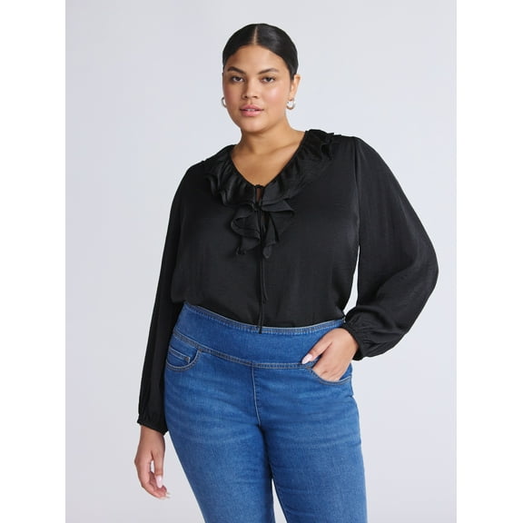 Sofia by Sofia Vergara Women's and Women's Plus Ruffle Neck Blouse, Sizes XS-4X