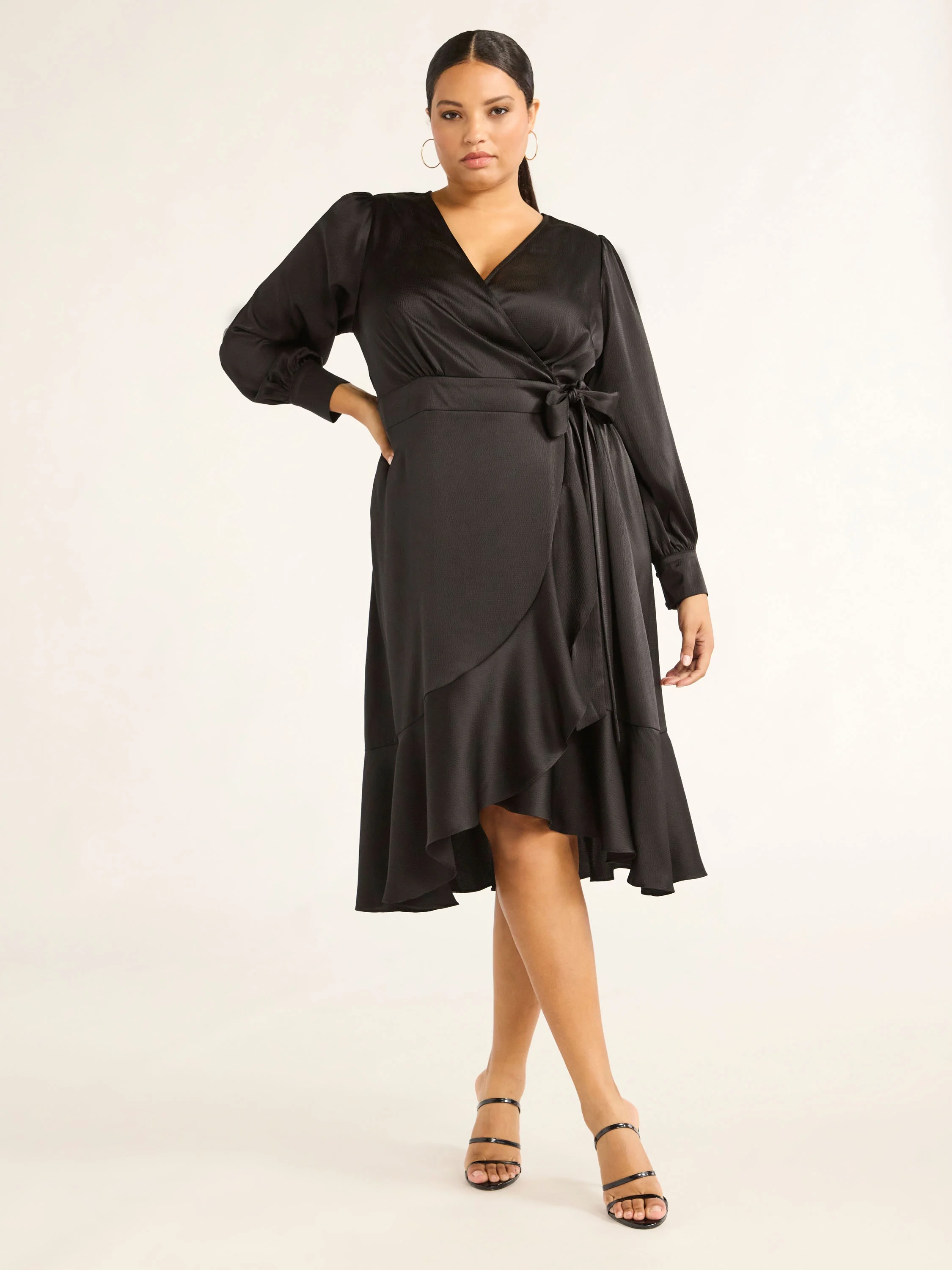 Sofia Jeans Women's and Women's Plus Faux Wrap Ruffle Dress, Mid Calf Length, Sizes XS-5X