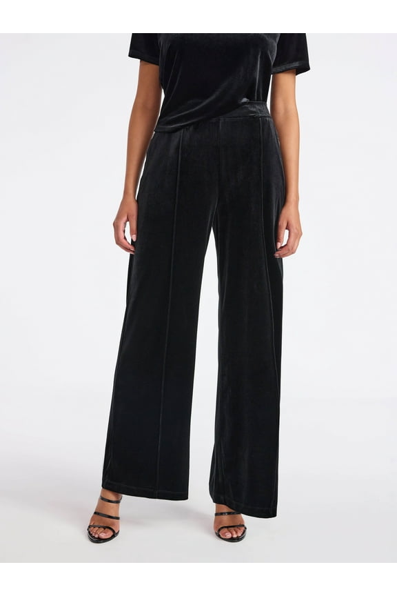 Sofia by Sofia Vergara Women's and Women's Plus Size Velvet Wide Leg Pants, 32" Inseam, Sizes XS-4X