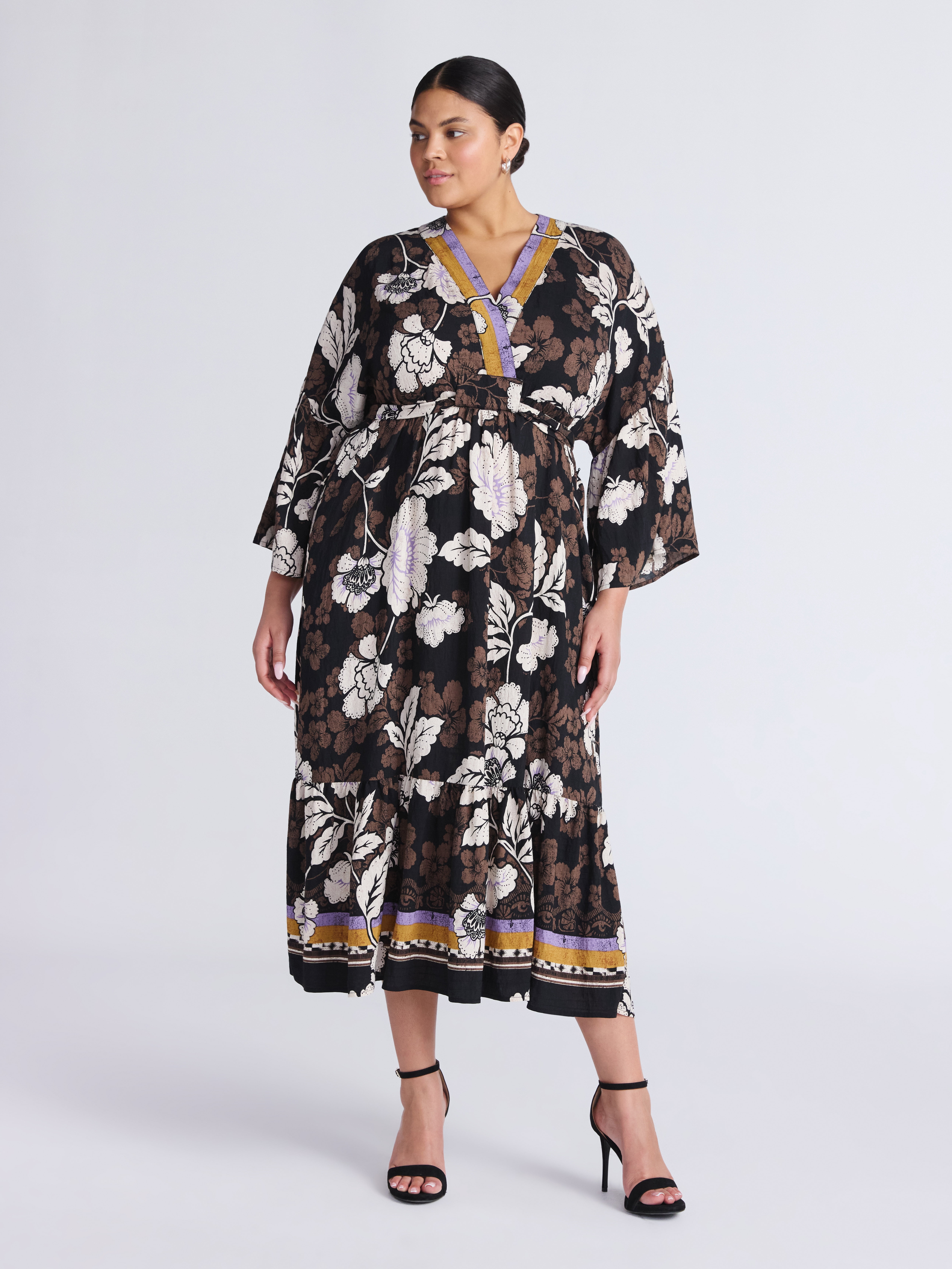 Sofia by Sofia Vergara Women's Tie Back Dress with Wide Sleeves, Mid Calf Length, Sizes XS-4X