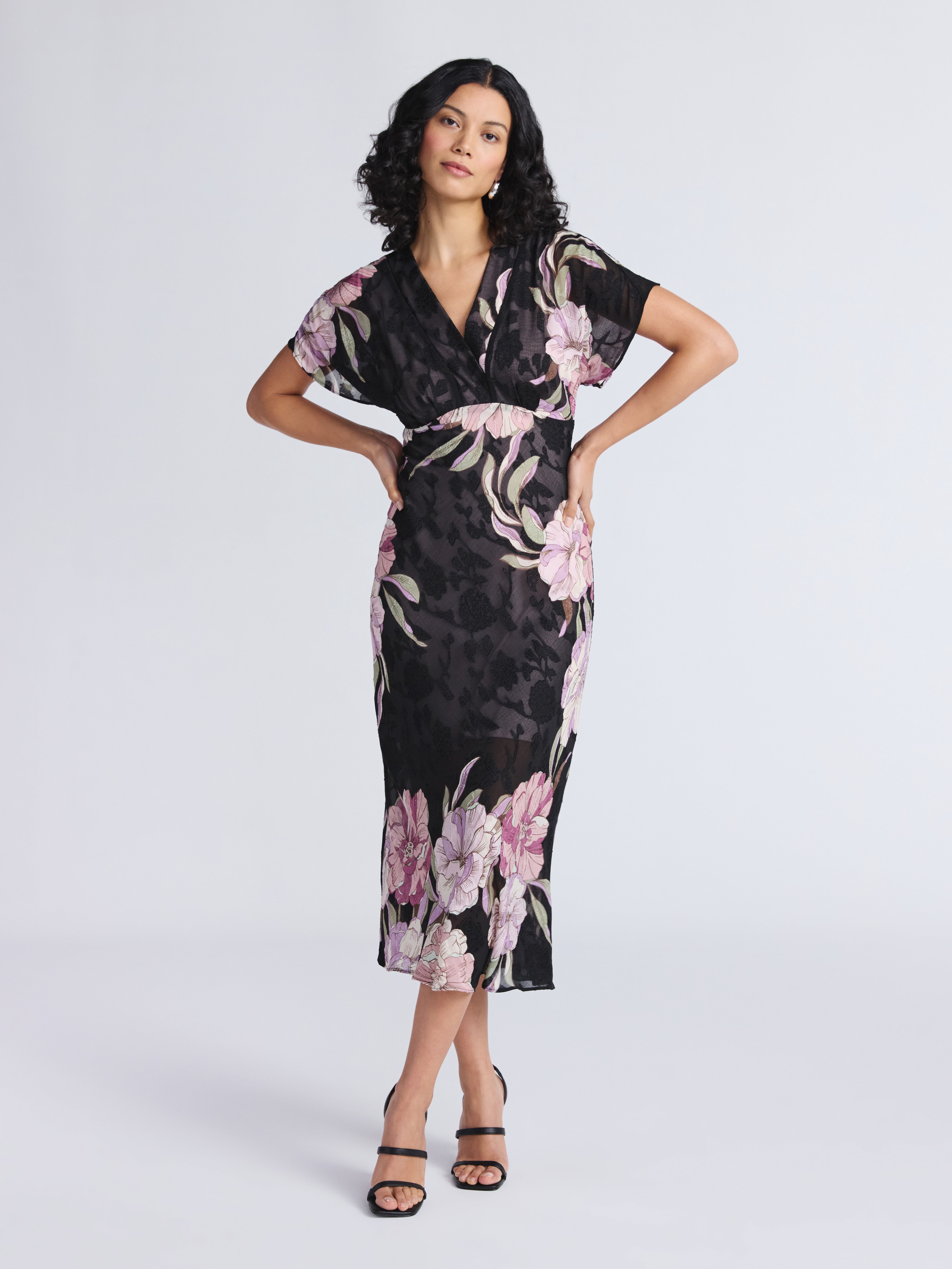 Sofia by Sofia Vergara Women's and Women's Plus  Bias Cut Midi Dress with Short Sleeves, Mid Calf Length, Sizes XS-4X