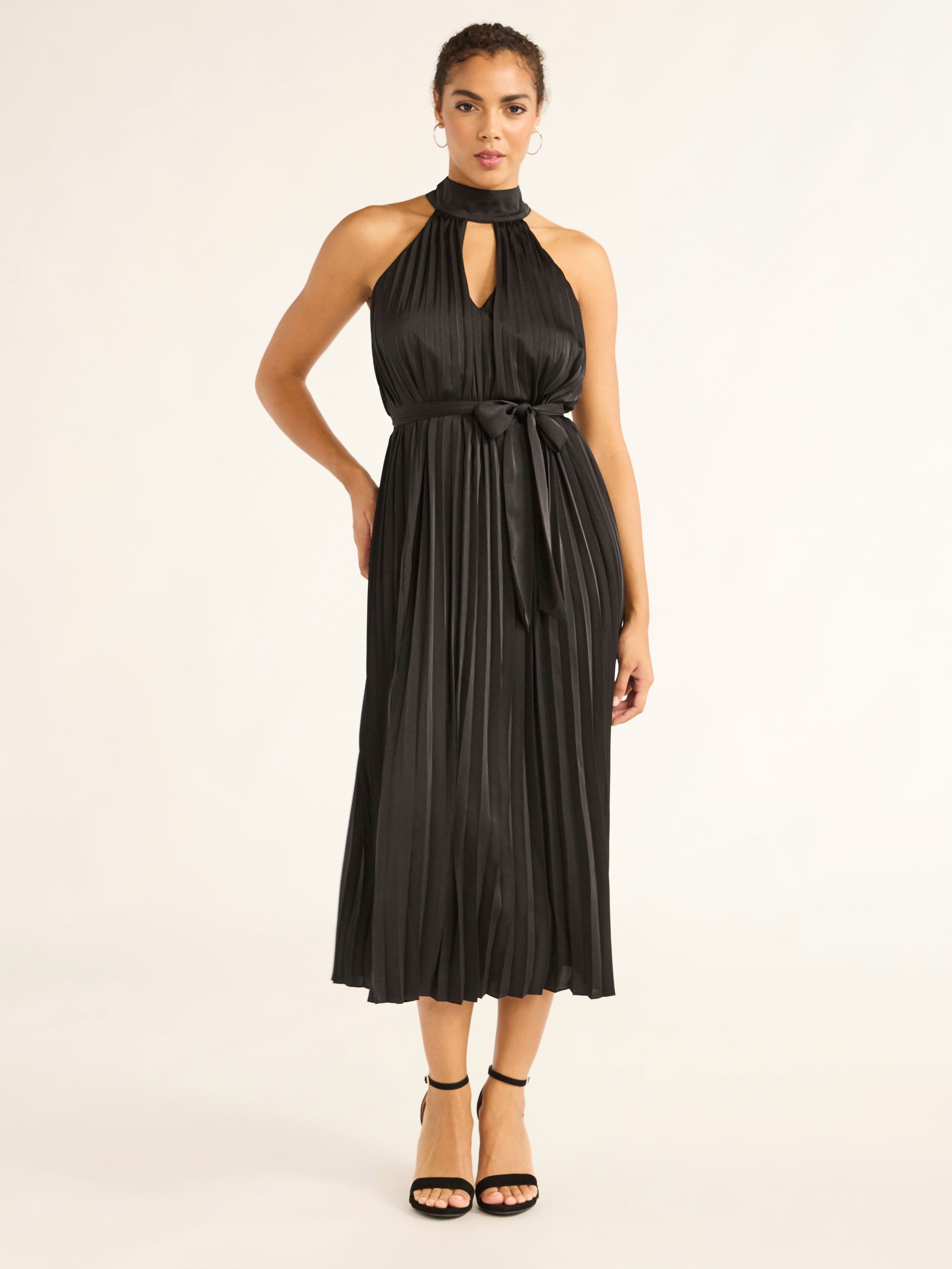 Sofia Jeans Women's Pleated Halter Midi Dress, Mid Calf
